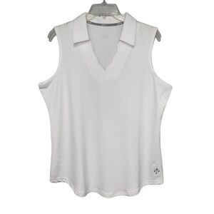 Jofit Size XL “Scallop v-neck Polo” White Sleeveless Golf Tennis Top‎ UGC
